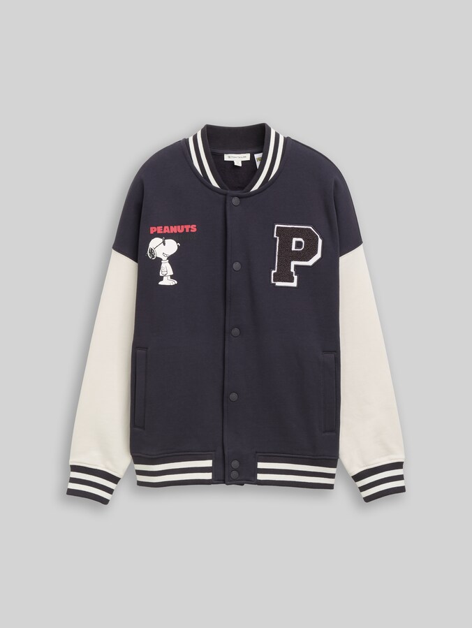 Oversized college-sweatjack met Snoopy-print door Teen Boys, coal grey