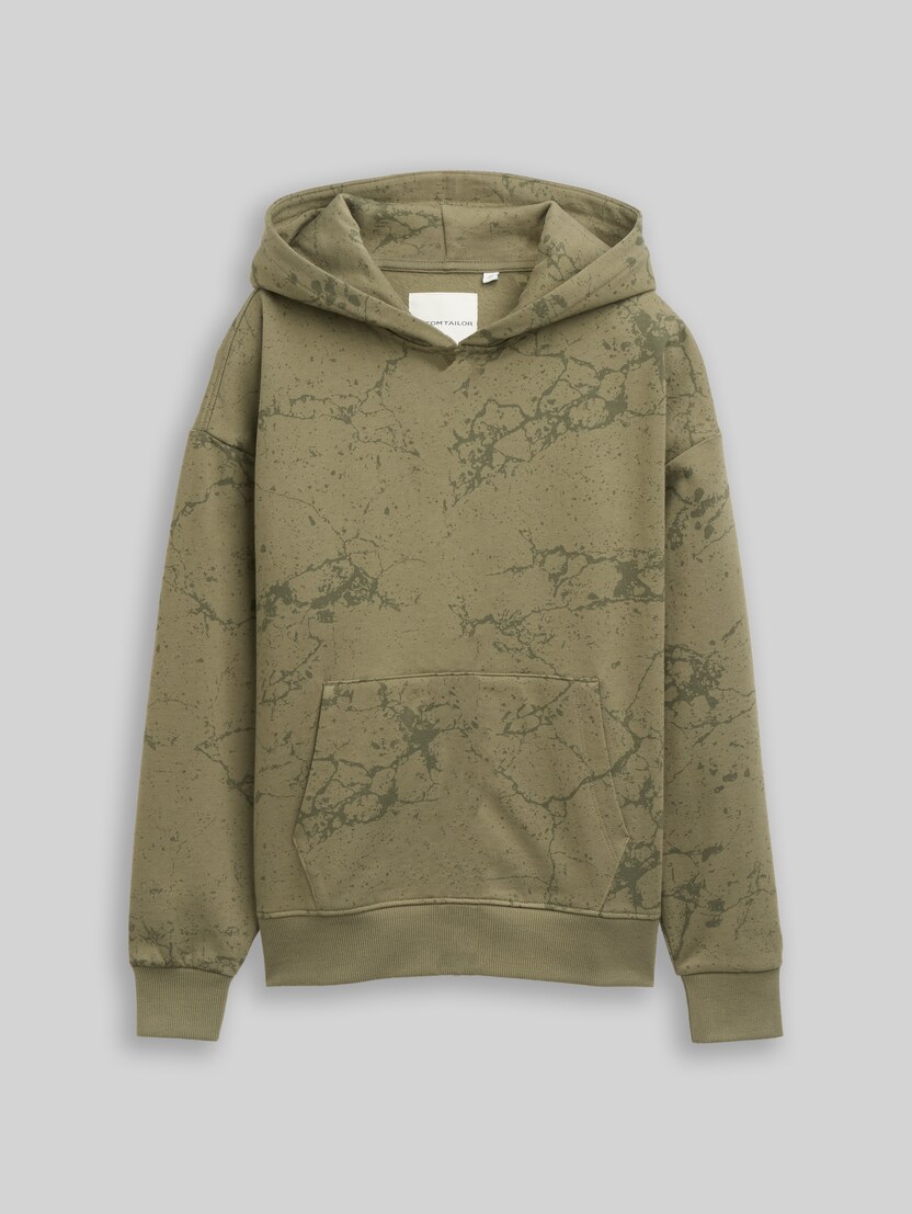 Sweat à capuche oversize avec imprimé intégral par Teen Boys, khaki natural lines