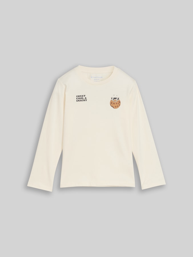Long-sleeved T-shirt with print by Mini Boys, Wool White