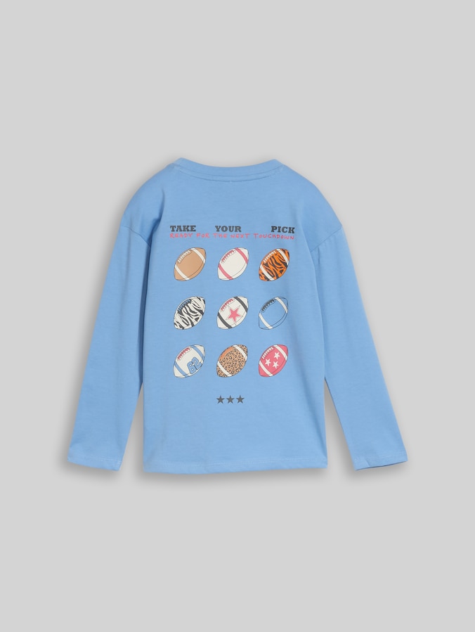 Oversized shirt met lange mouwen en print op de rug door Mini Boys, Light Blue