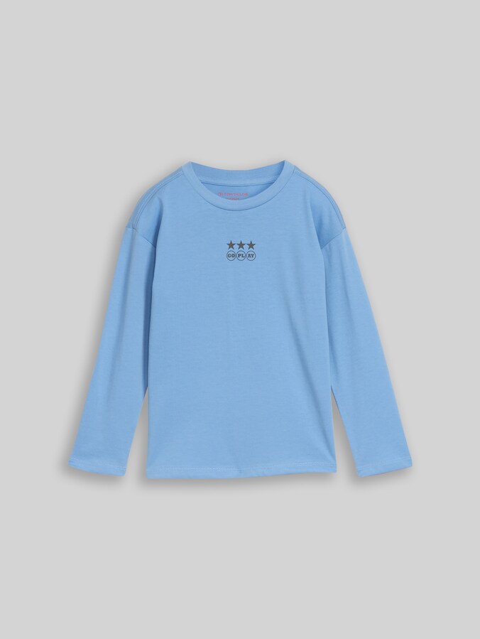 Oversized long-sleeved T-shirt with back print by Mini Boys, Light Blue