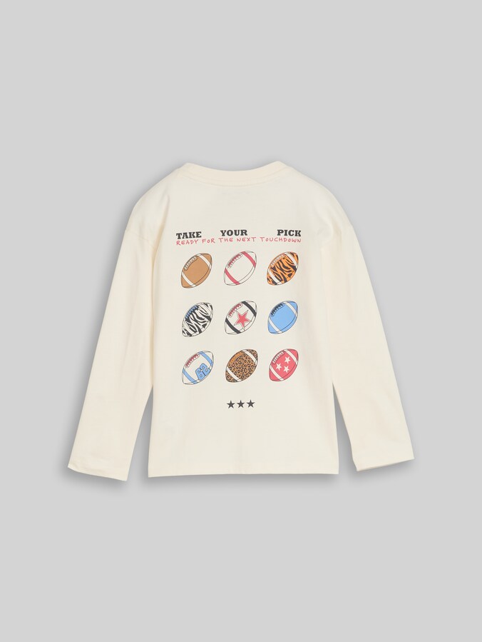 Oversized shirt met lange mouwen en print op de rug door Mini Boys, Wool White