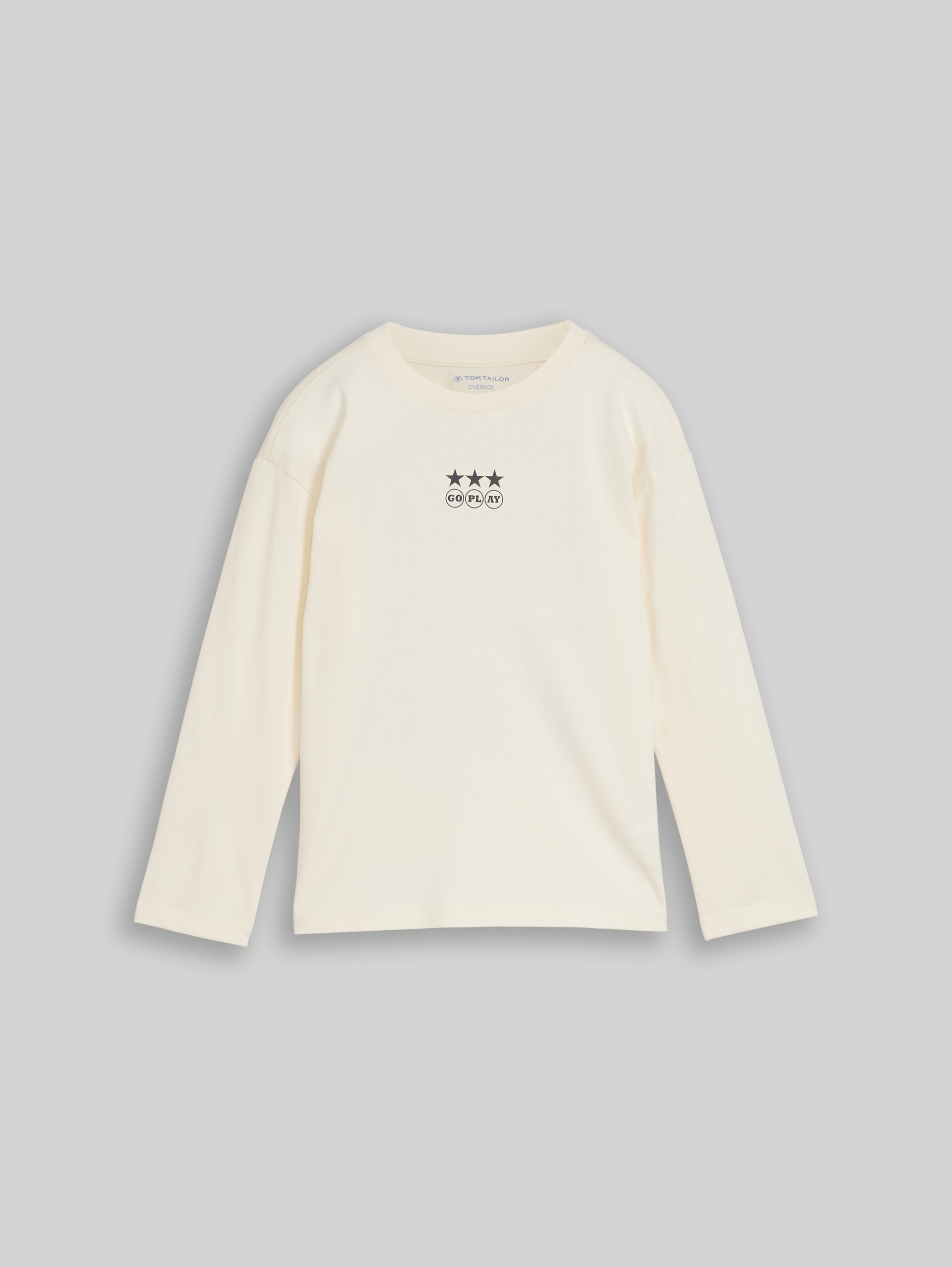 Oversize Langarmshirt mit Rückenprint - Wool White - Vorder-Produkt-Ansicht