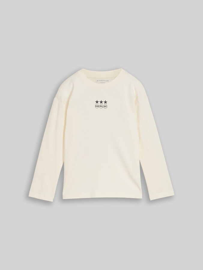 Oversized long-sleeved T-shirt with back print by Mini Boys, Wool White