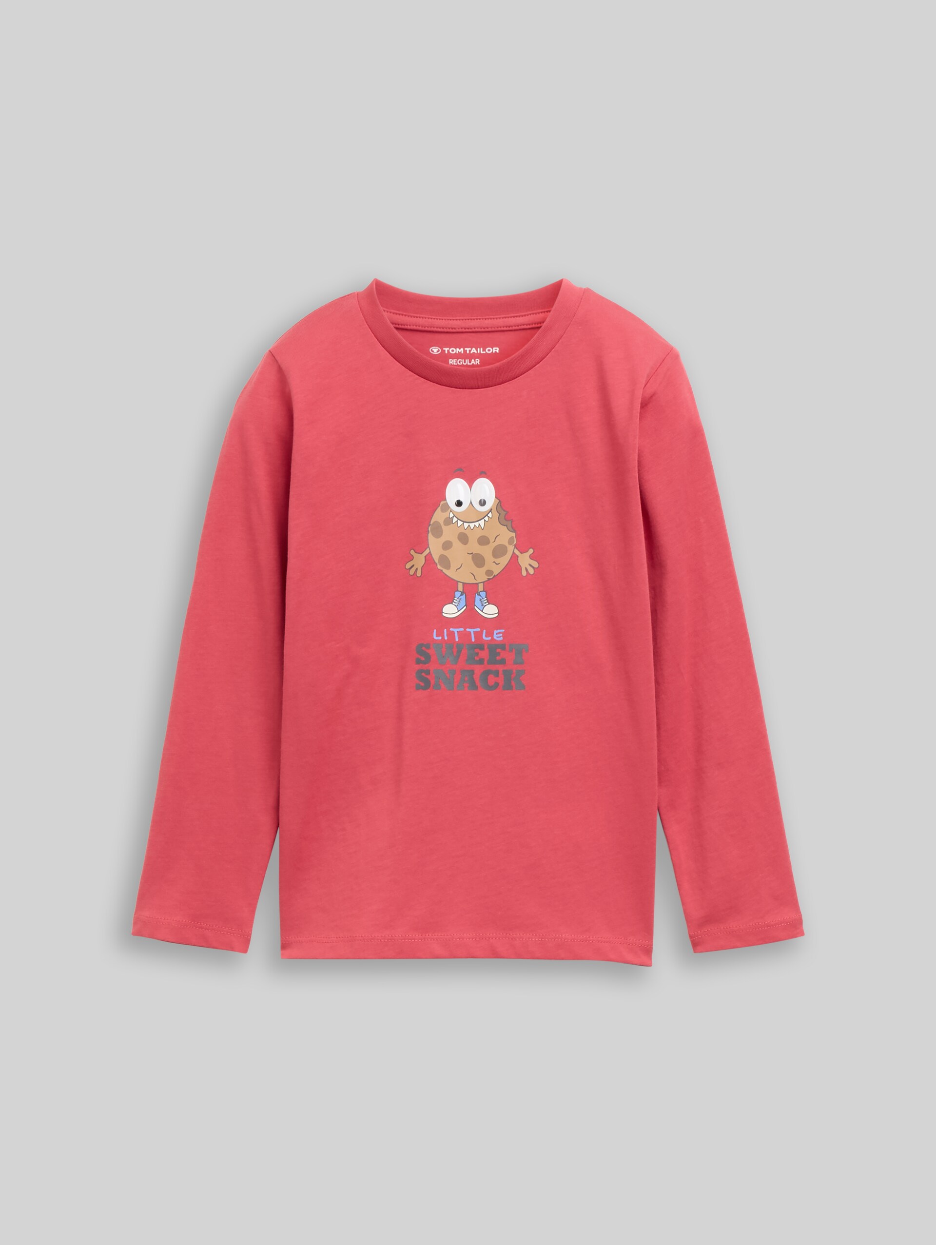 T-shirt met lange mouwen en interactieve print - Berry Red - Product vooraanzicht