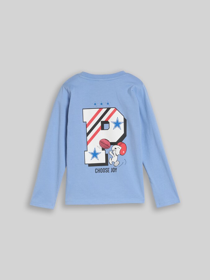 T-shirt met lange mouwen en Peanuts-print op de rug door Mini Boys, Light Blue