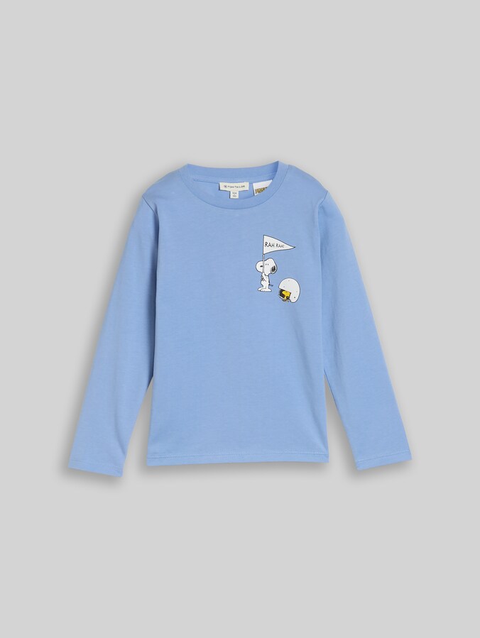 T-shirt met lange mouwen en Peanuts-print op de rug door Mini Boys, Light Blue