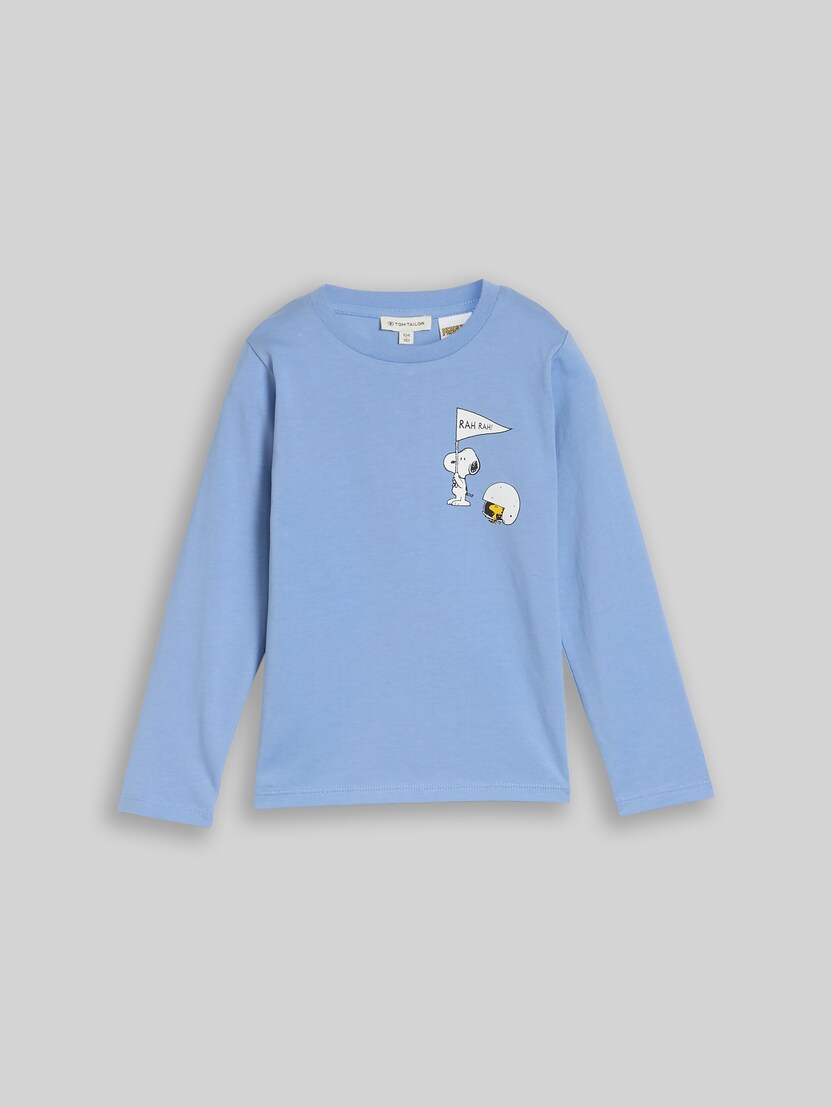 T-shirt met lange mouwen en Peanuts-print op de rug door Mini Boys, Light Blue