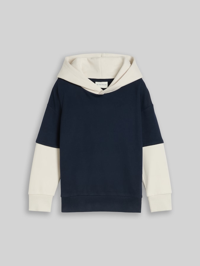 Oversized hooded sweatshirt in a 2-in-1 style with back print by Mini Boys, sky captain blue