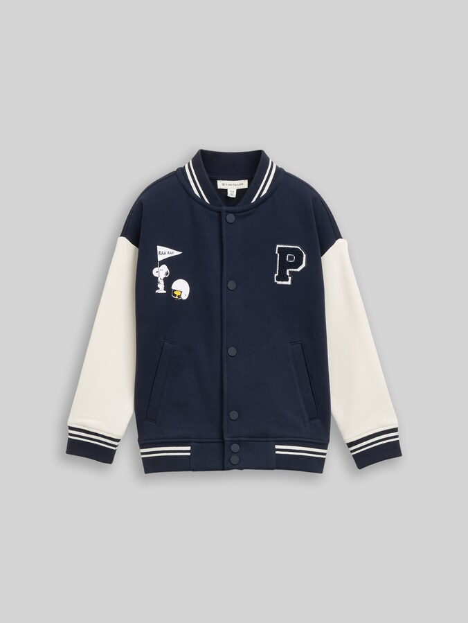 Oversized college-sweatjack met Snoopy-print op de rug door Mini Boys, sky captain blue