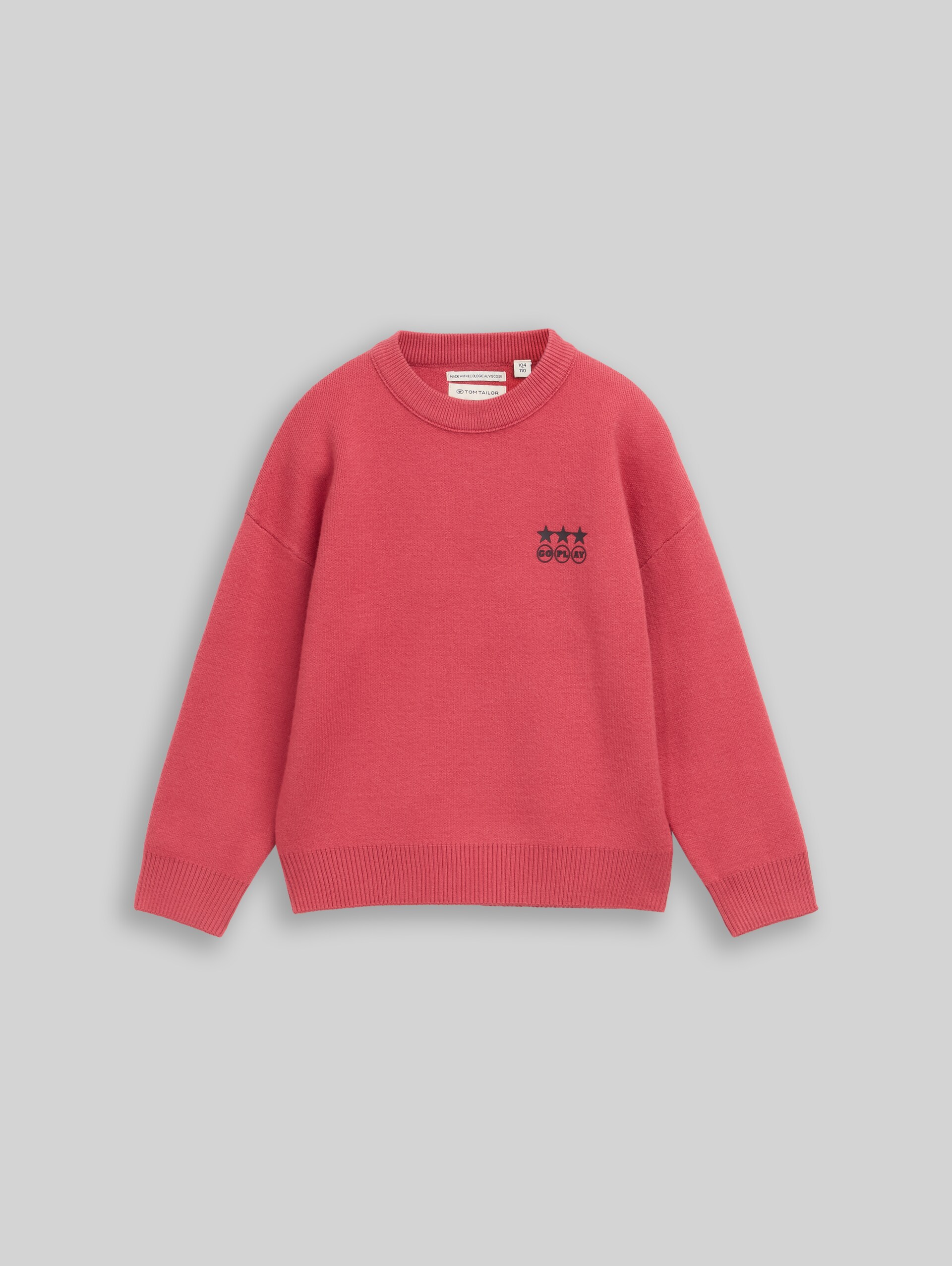 Oversize Strickpullover mit Print - Berry Red