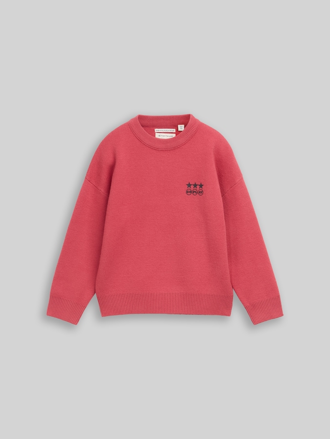 Oversized gebreide trui met print door Mini Boys, Berry Red