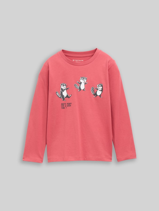 T-shirt met lange mouwen en print door Mini Boys, Berry Red
