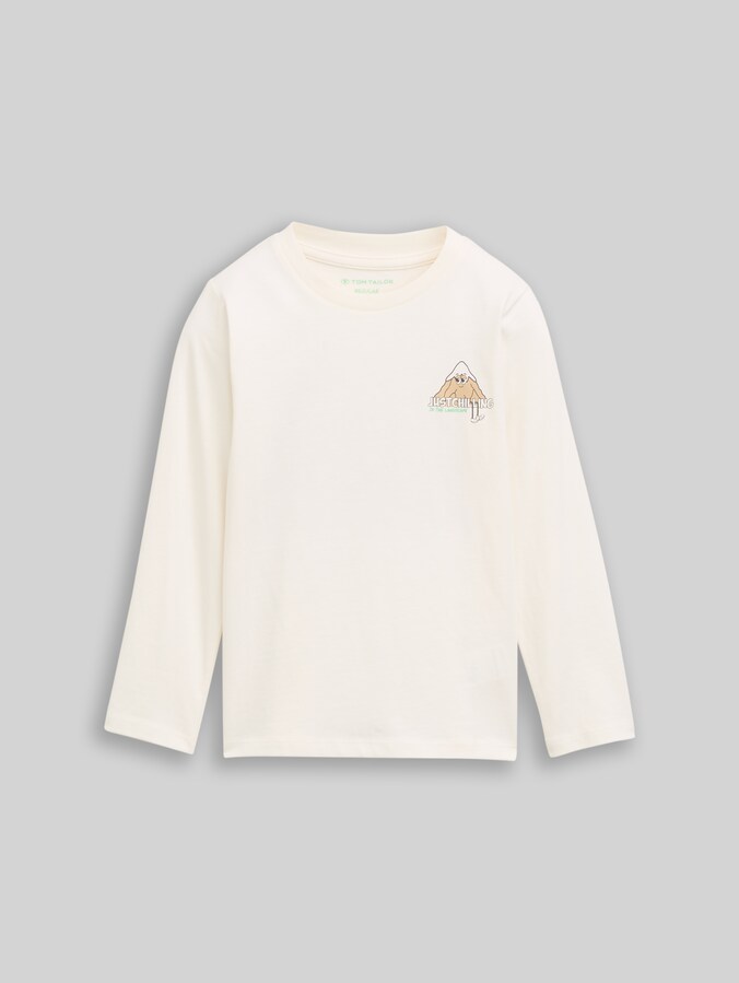 T-shirt met lange mouwen en print op de rug door Mini Boys, Wool White