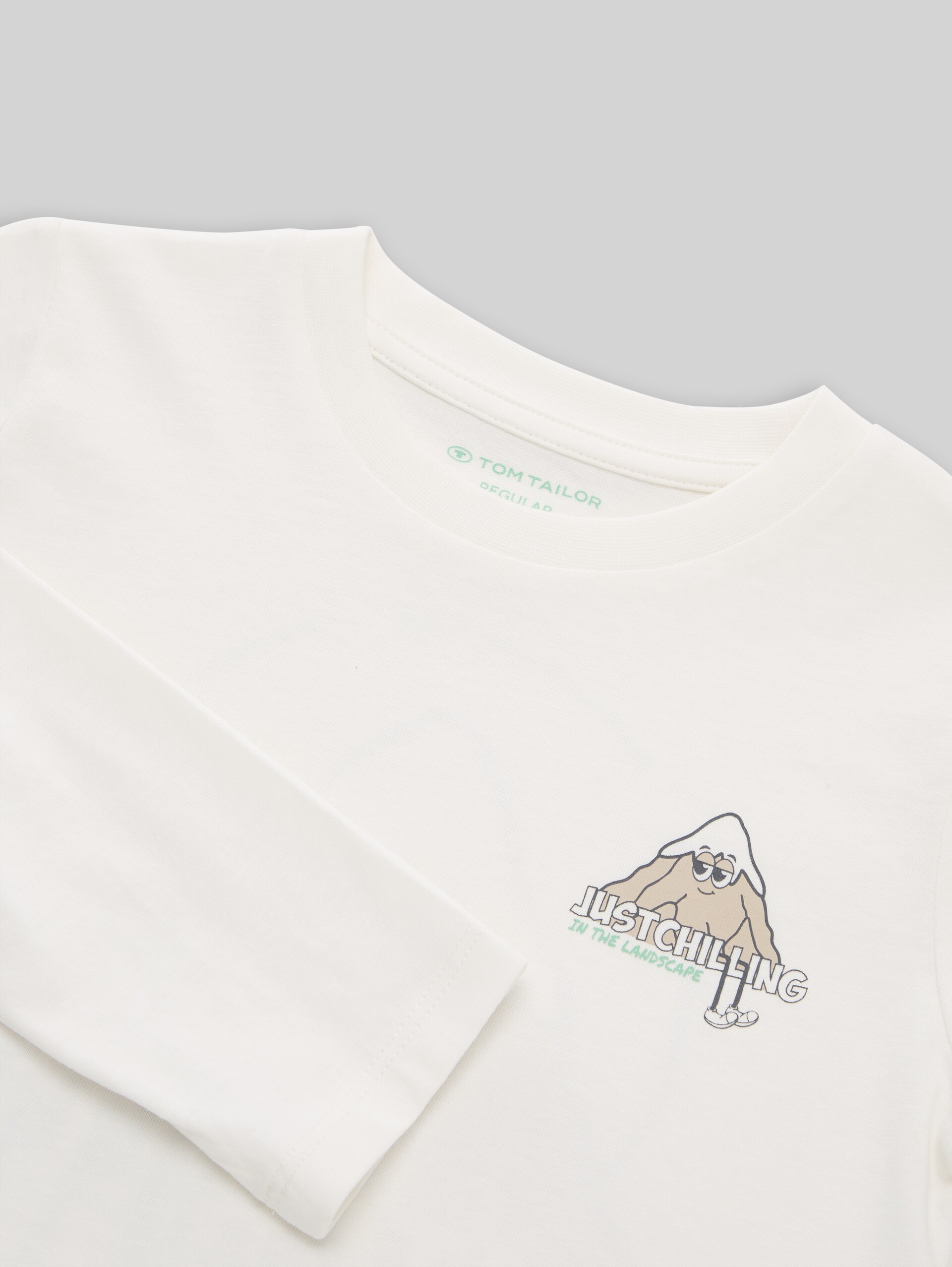 Langarmshirt mit Rückenprint - Wool White - Detail-Model-Ansicht