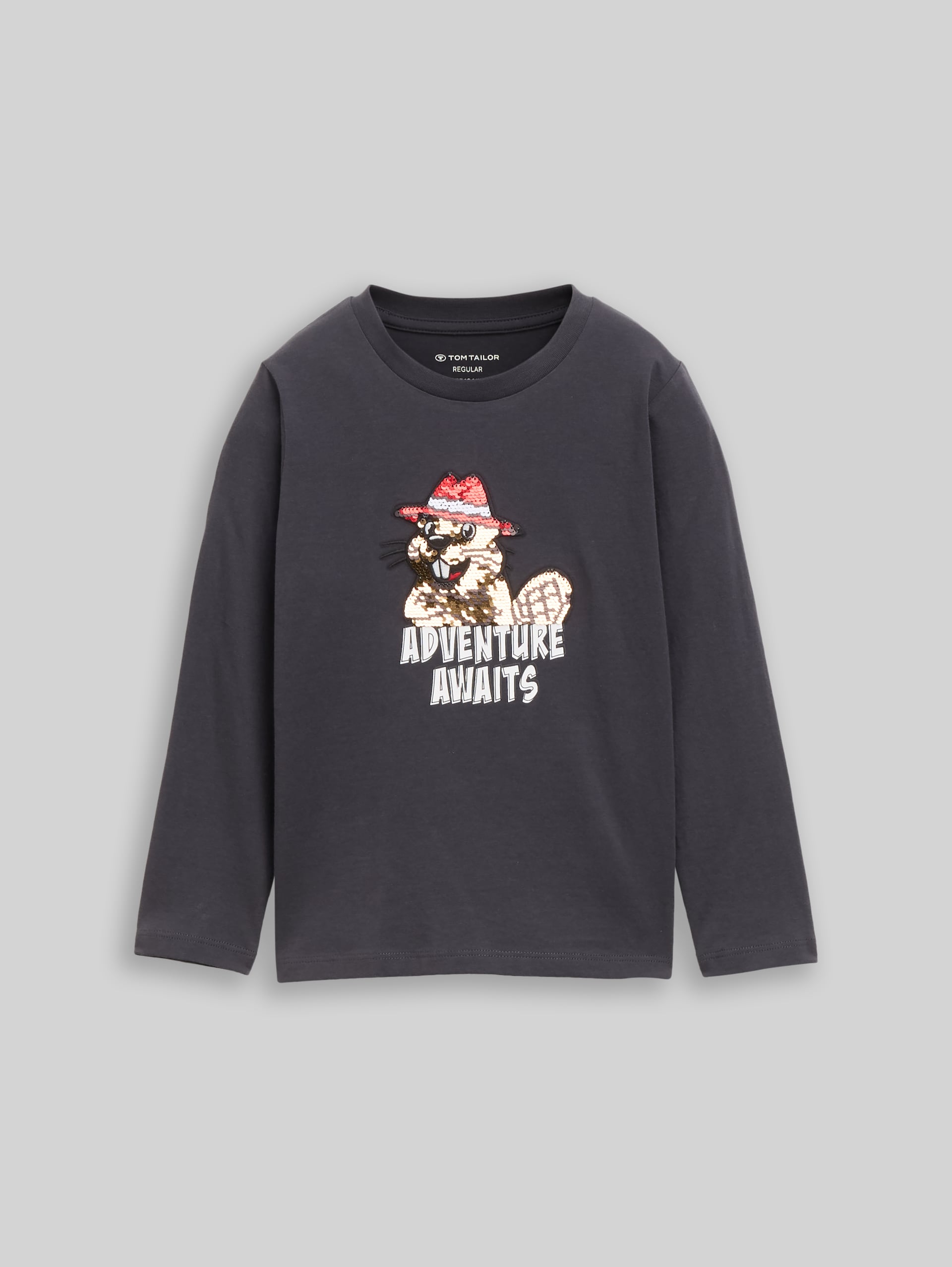 Langarmshirt mit Biber-Print - coal grey - Vorder-Produkt-Ansicht