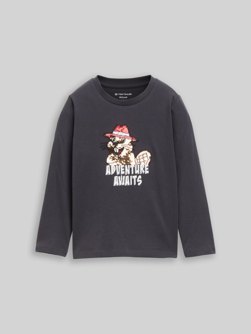T-shirt met lange mouwen en beverprint door Mini Boys, coal grey
