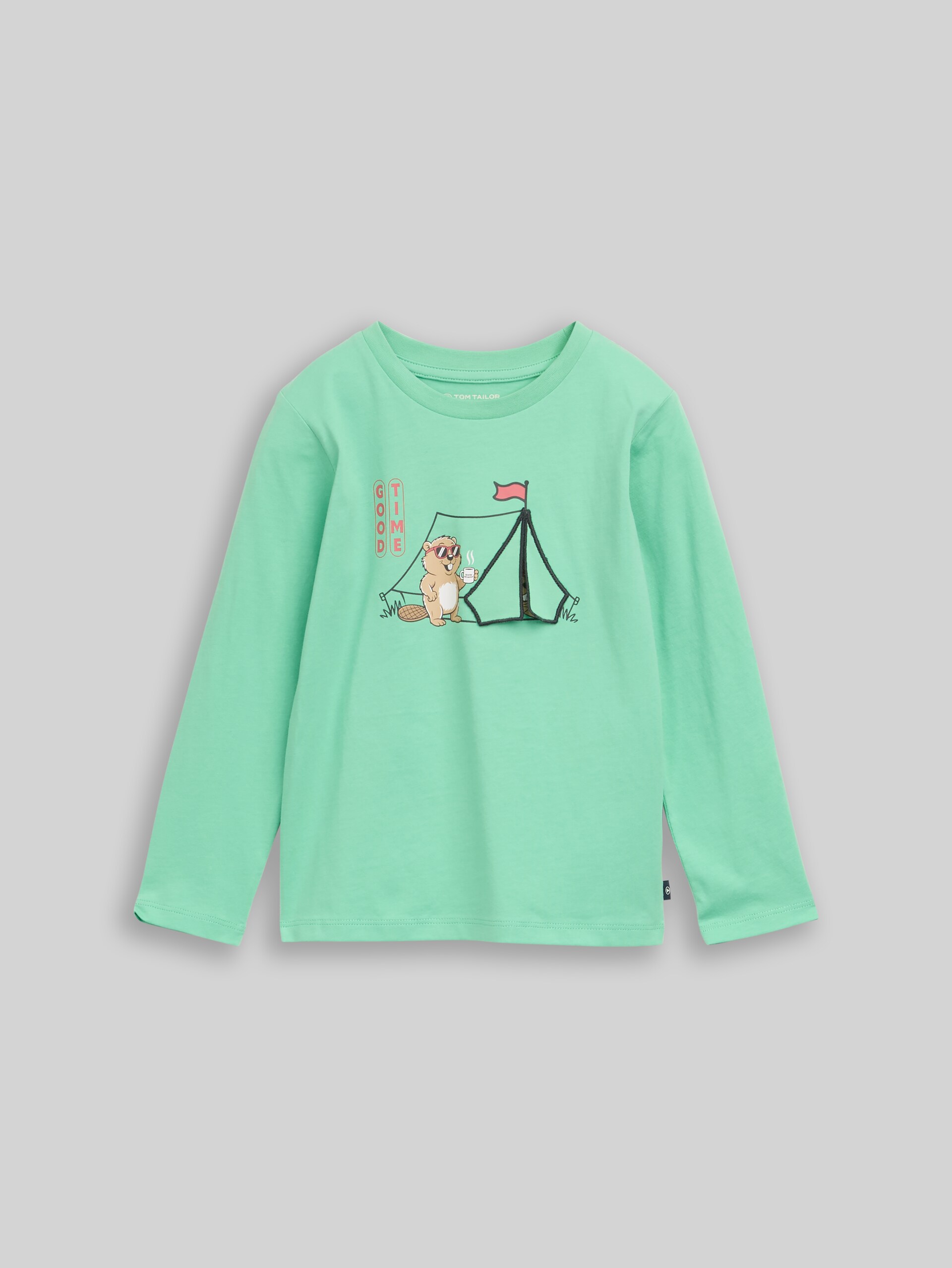 Langarmshirt mit Biber-Print - leafy green - Vorder-Produkt-Ansicht