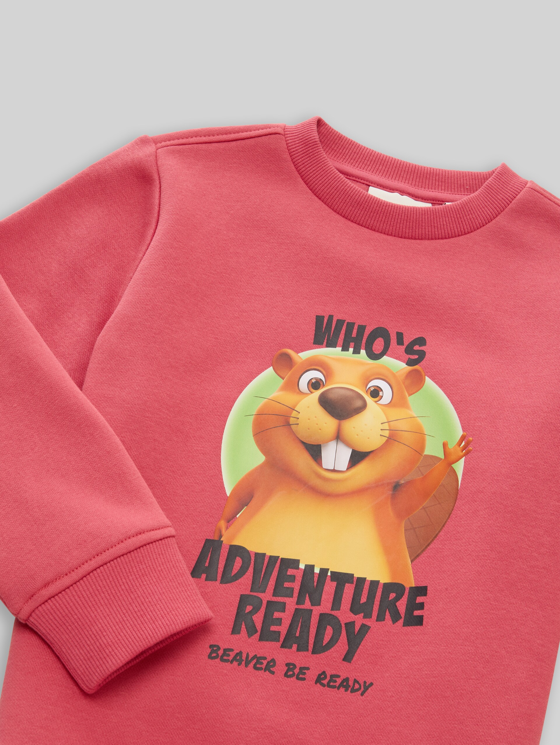 Sweatshirt mit Print - Berry Red - Detail-Model-Ansicht