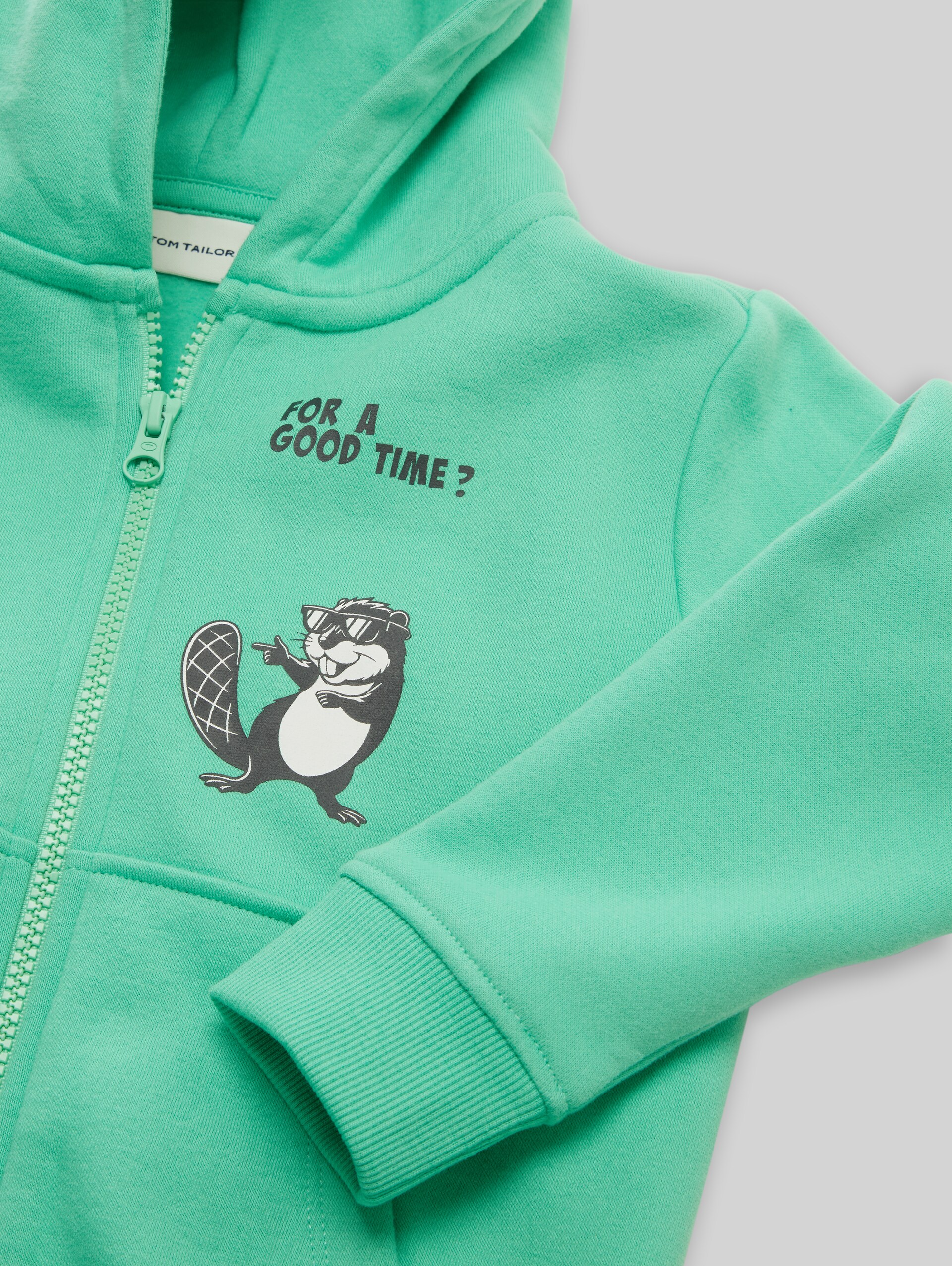 Hoodie Sweatjacke mit Rückenprint - leafy green - Detail-Model-Ansicht