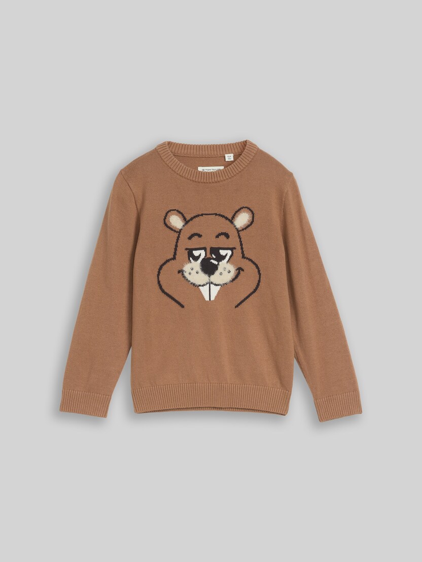 Strickpullover mit Tiermotiv von Mini Boys, smoked wood