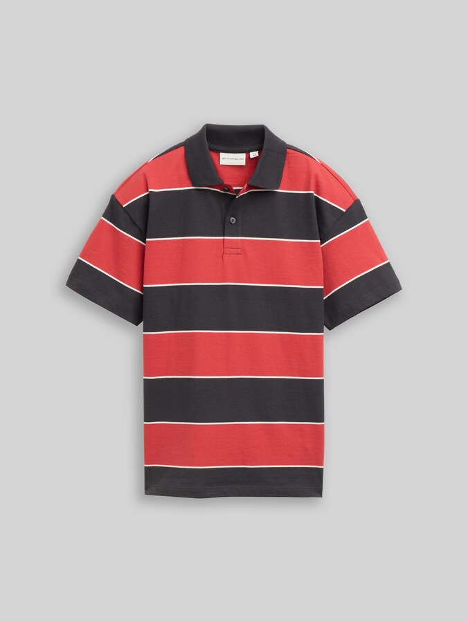 Oversize Jersey Poloshirt aus Baumwolle von Teen Boys, wide grey red block stripe