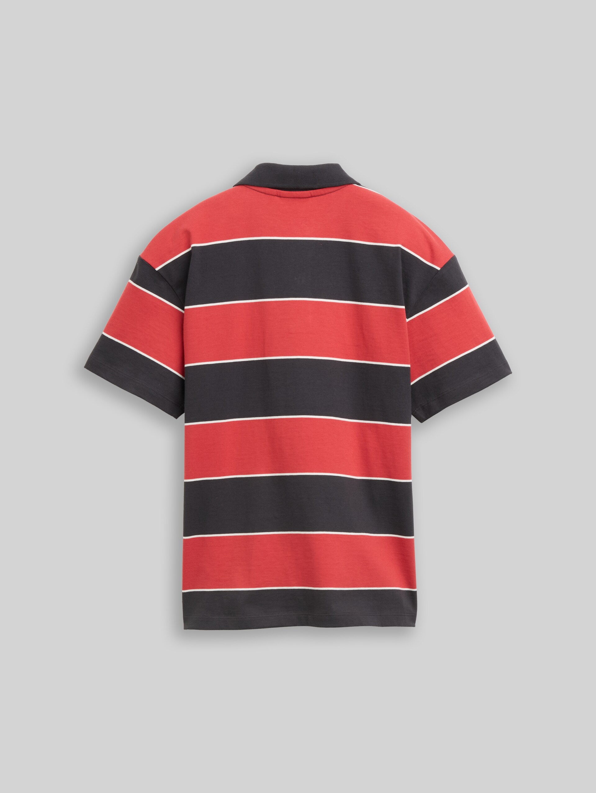 Oversized jersey poloshirt van katoen - wide grey red block stripe
