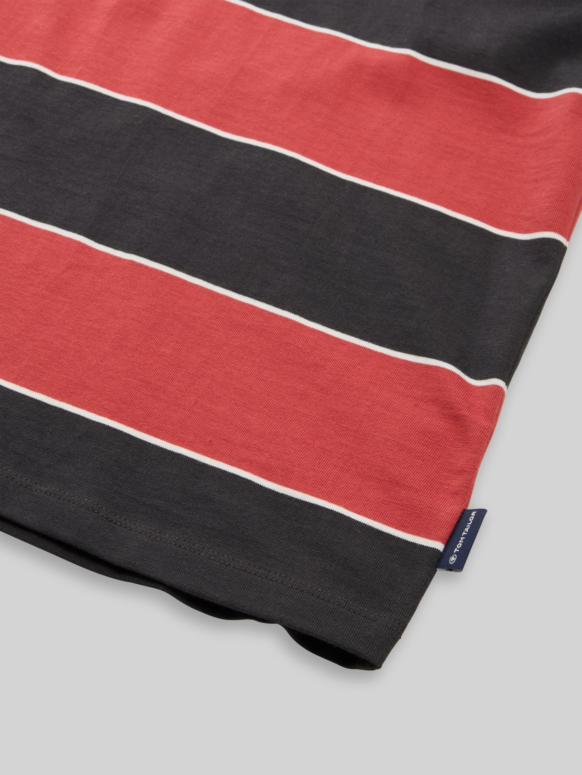 Oversized jersey poloshirt van katoen - wide grey red block stripe