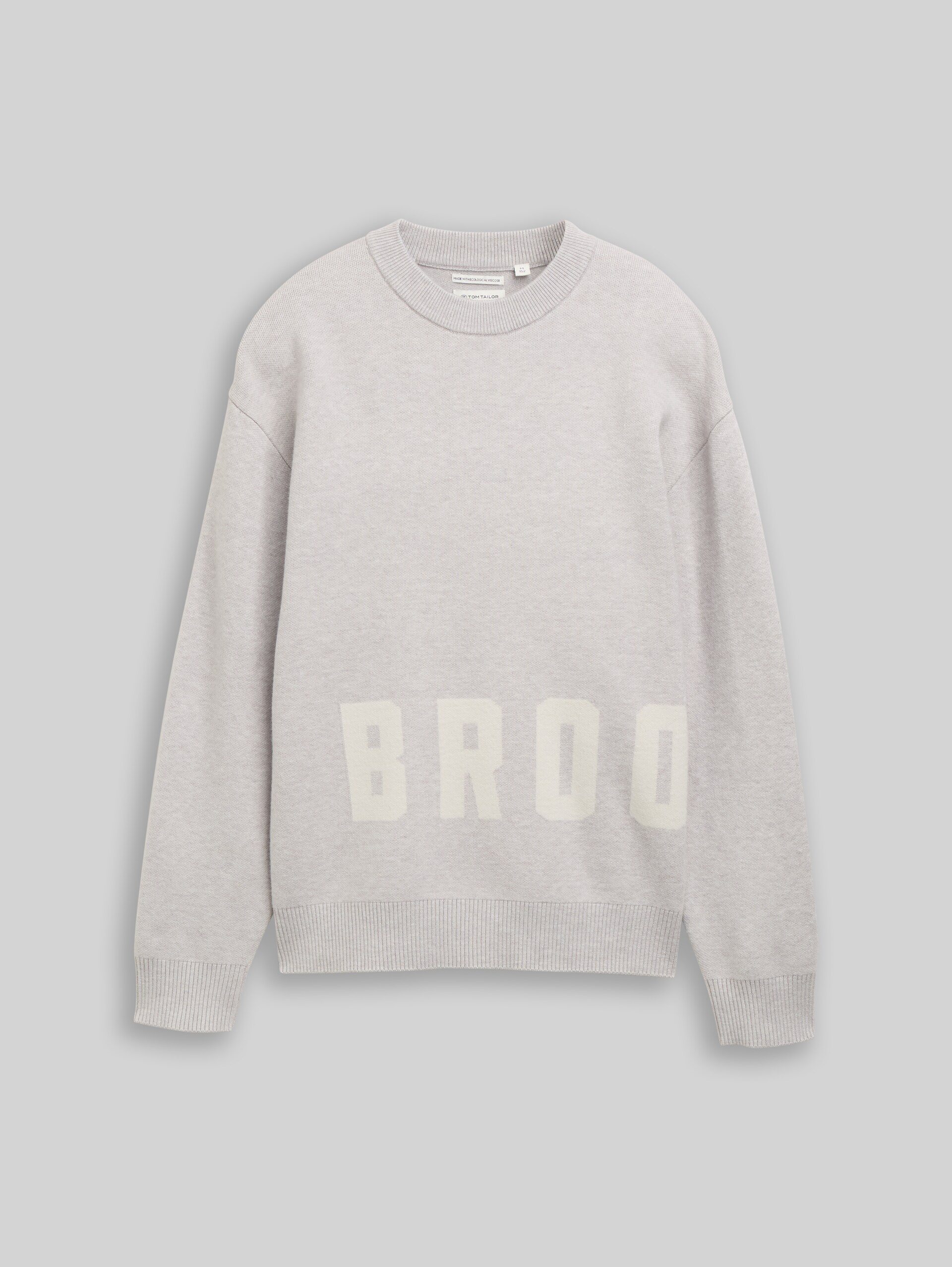 Oversize Jacquard Strickpullover - Light Stone Grey Melange
