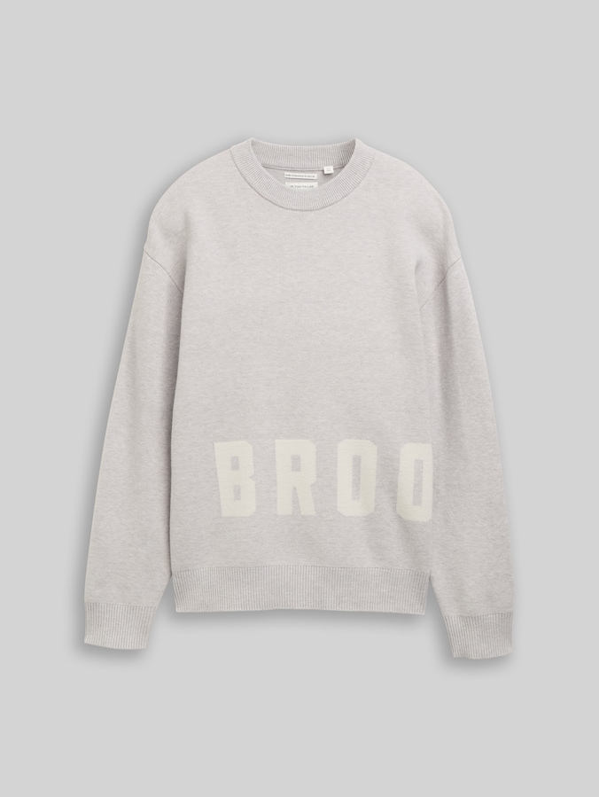 Oversized jacquard gebreide trui door Teen Boys, Light Stone Grey Melange