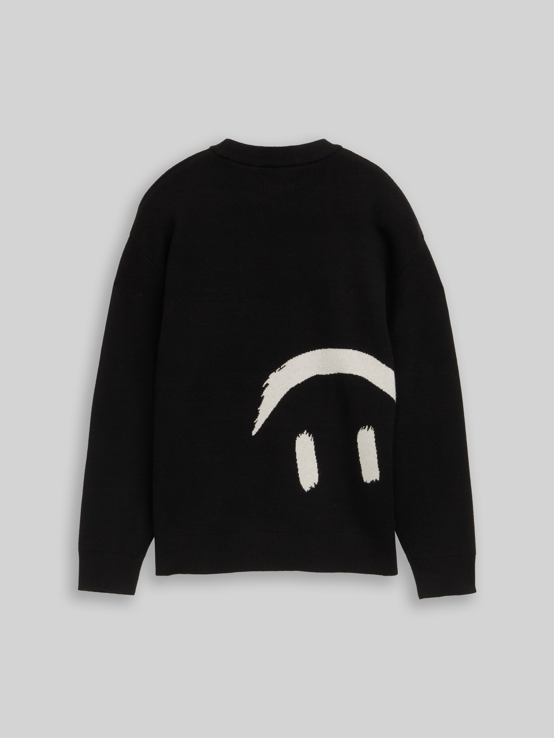 Oversize Jacquard Strickpullover mit Rückenmotiv - heavy black