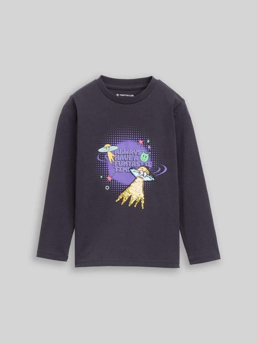 Langarmshirt mit Wendepailletten von Mini Boys, coal grey