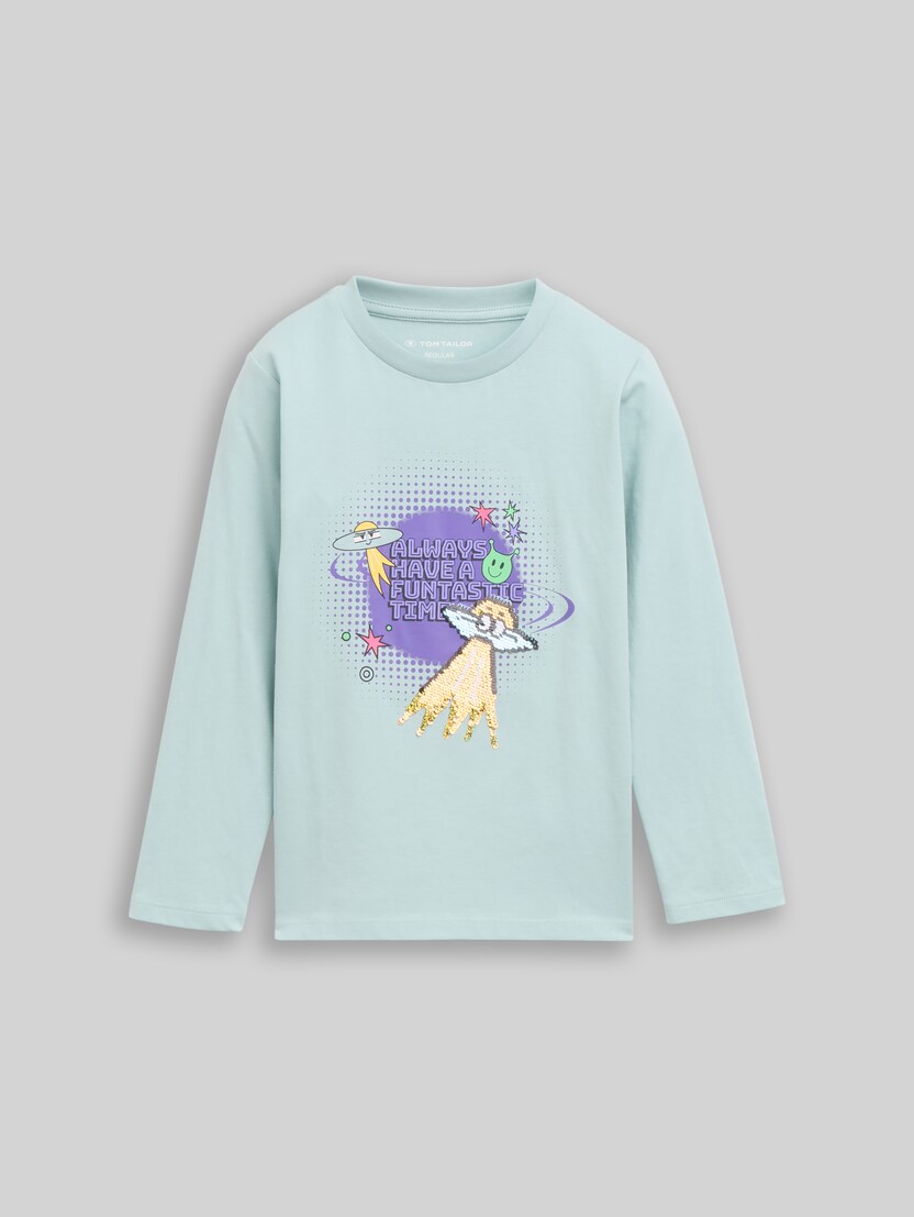 Langarmshirt mit Wendepailletten von Mini Boys, dusty mint blue