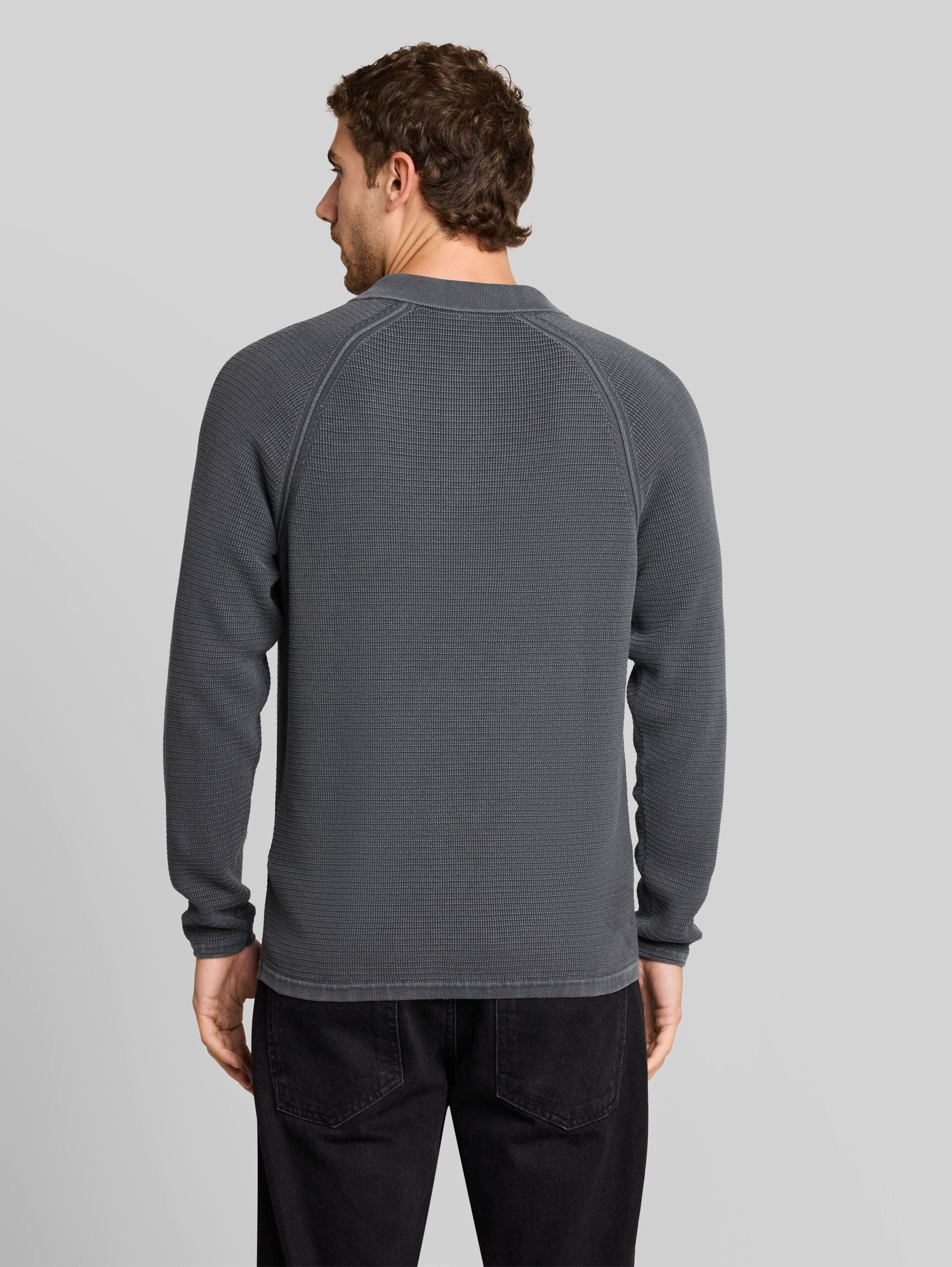 Gebreid poloshirt in washed-look - Tarmac Grey