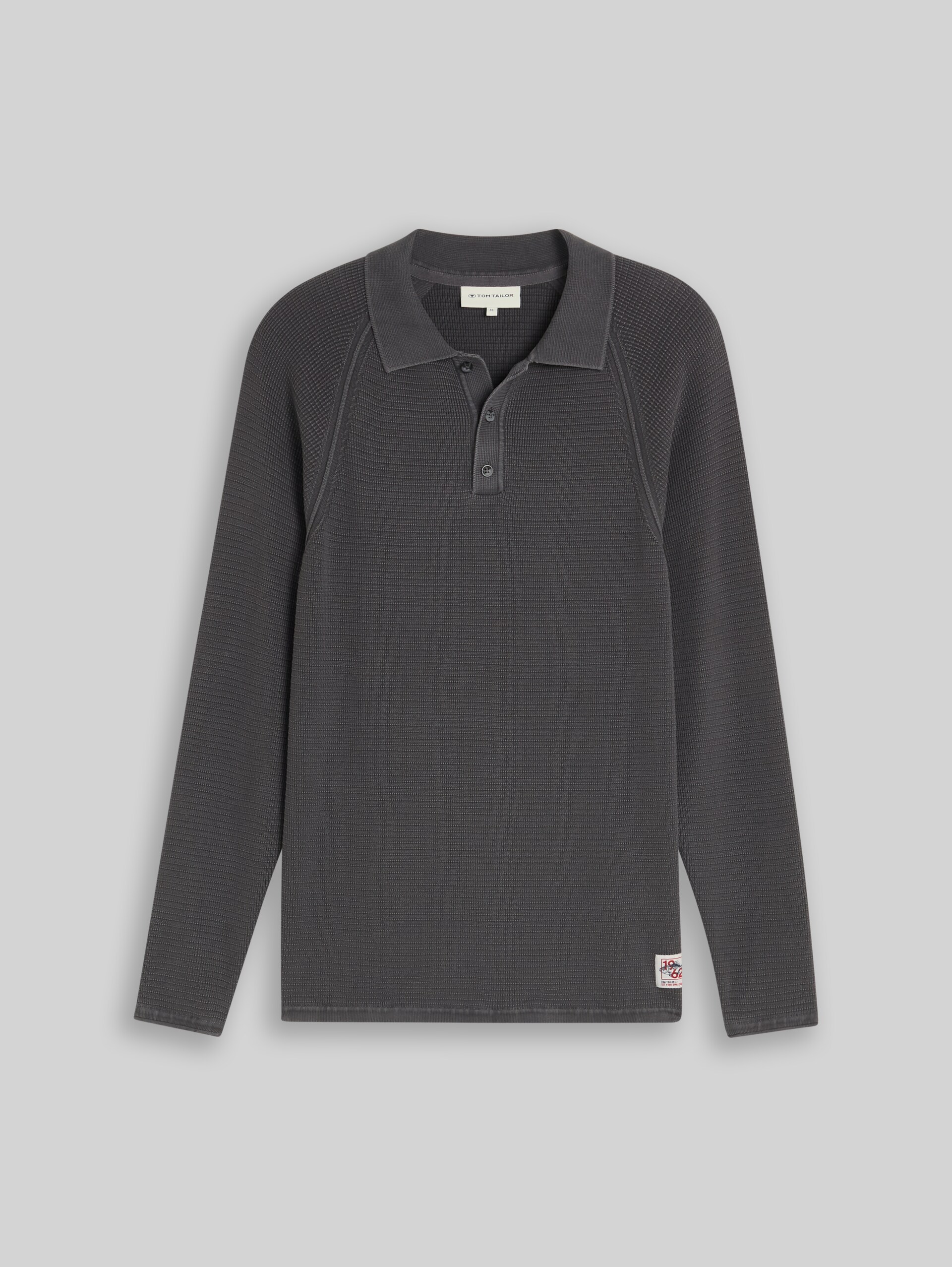 Gebreid poloshirt in washed-look - Tarmac Grey
