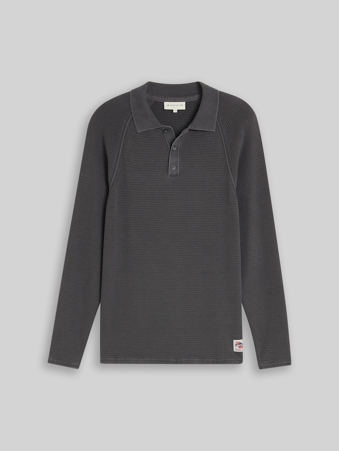 Strick-Poloshirt im Washed-Look von Men, Tarmac Grey