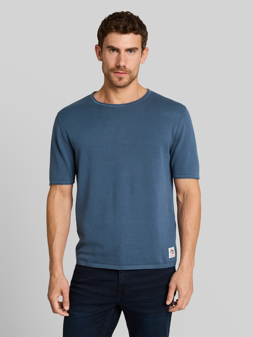 Gebreide trui in washed-look door Men, Dark Duck Blue