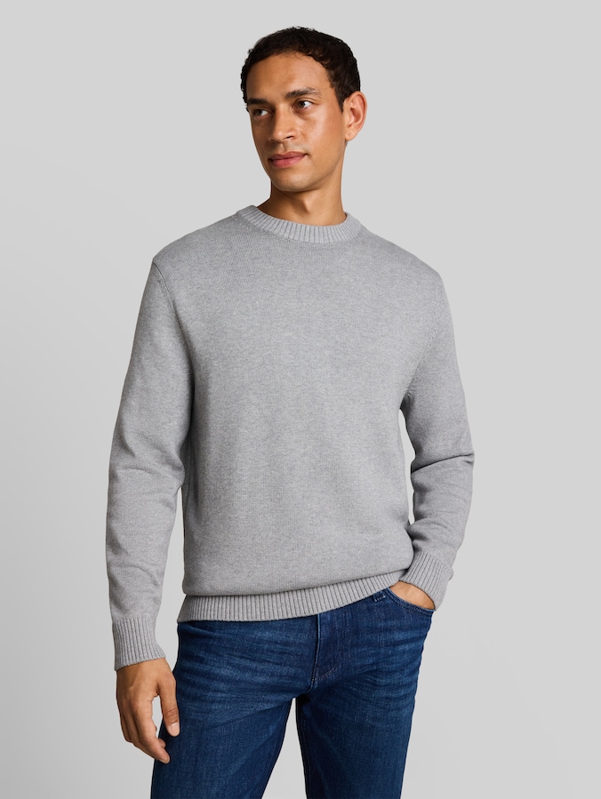 Gebreide trui van katoen door Men, Knit Grey Melange