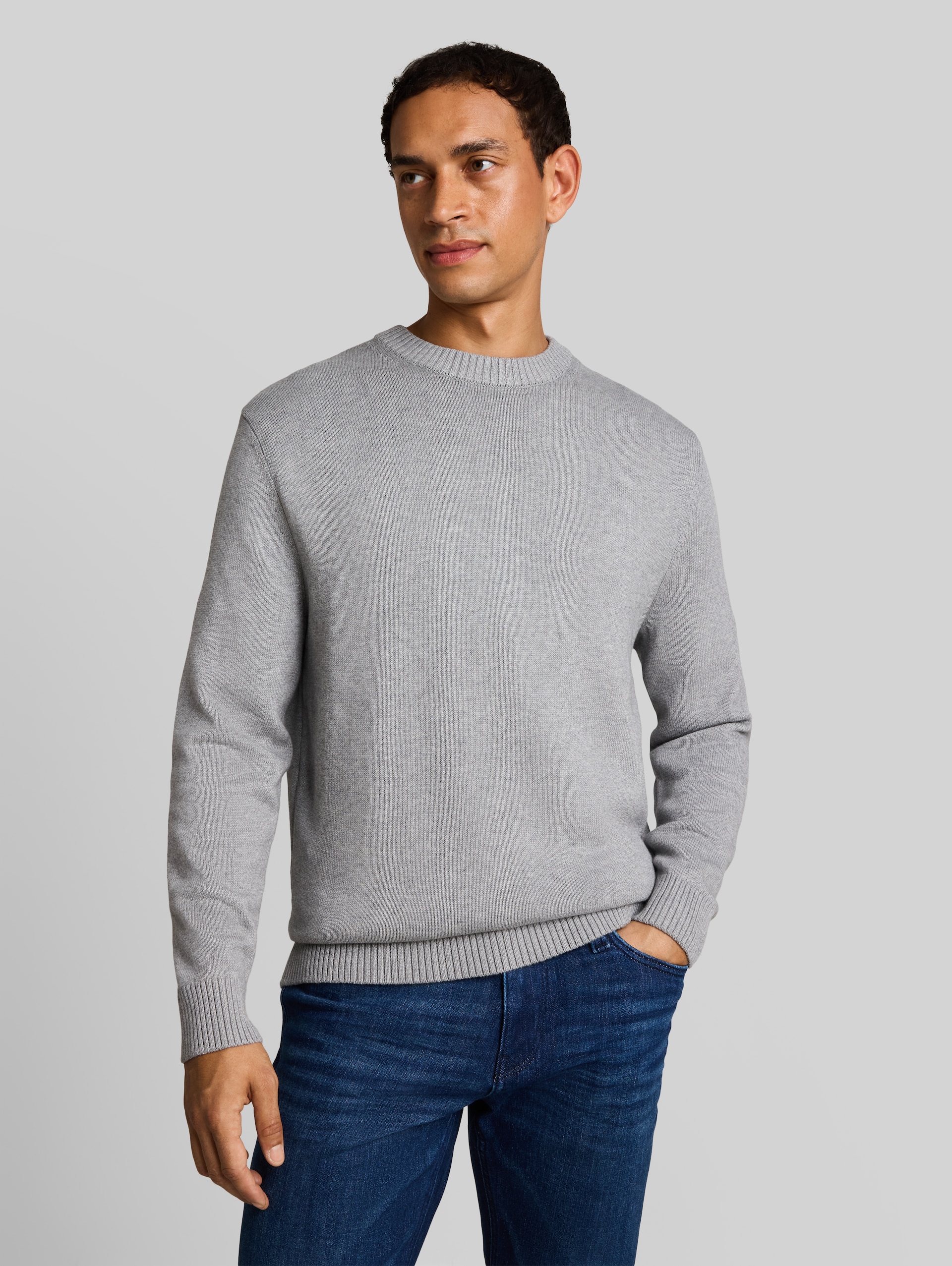 Pull en maille de coton - Knit Grey Melange - Découpe Vue de face du modèle