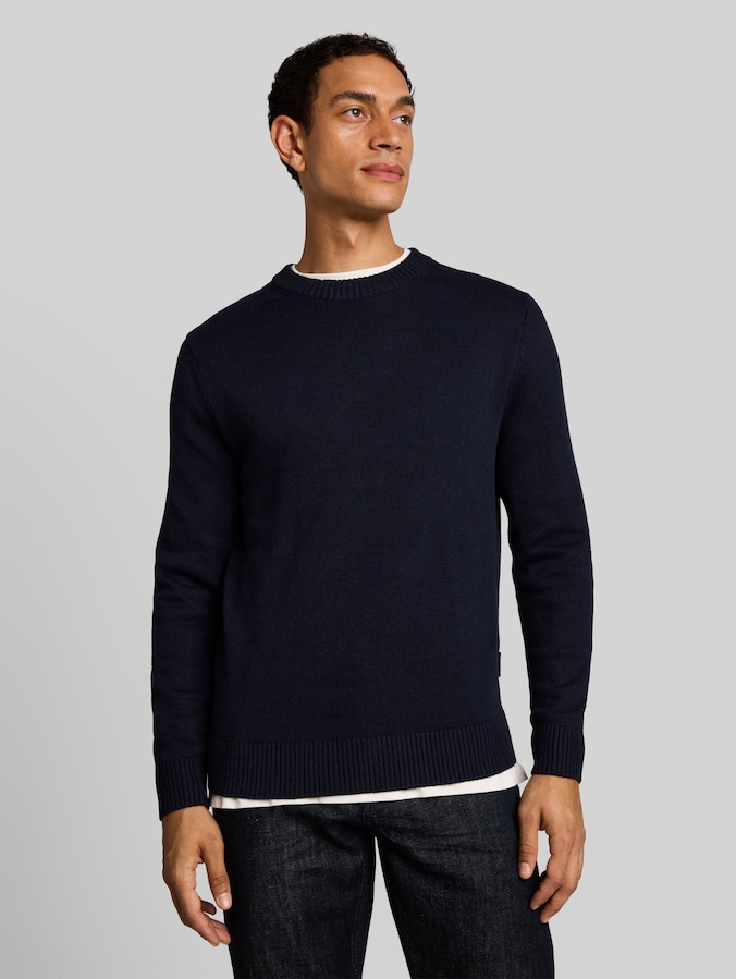 Gebreide trui van katoen door Men, Knitted Navy Melange