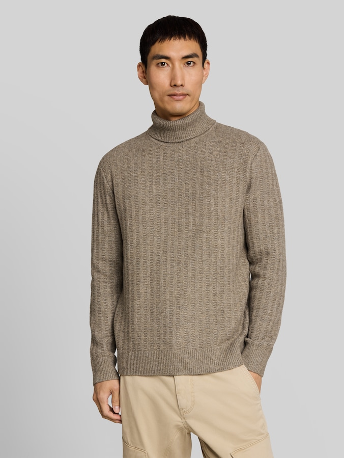 Pull à col roulé avec une part de laine par Men, Driftwood Taupe Melangé