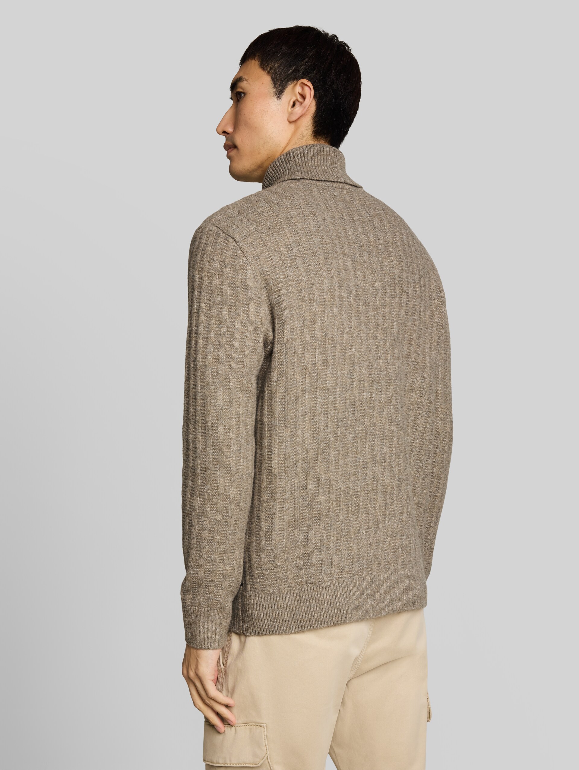 Rollkragenpullover mit Wollanteil - Driftwood Taupe Melangé