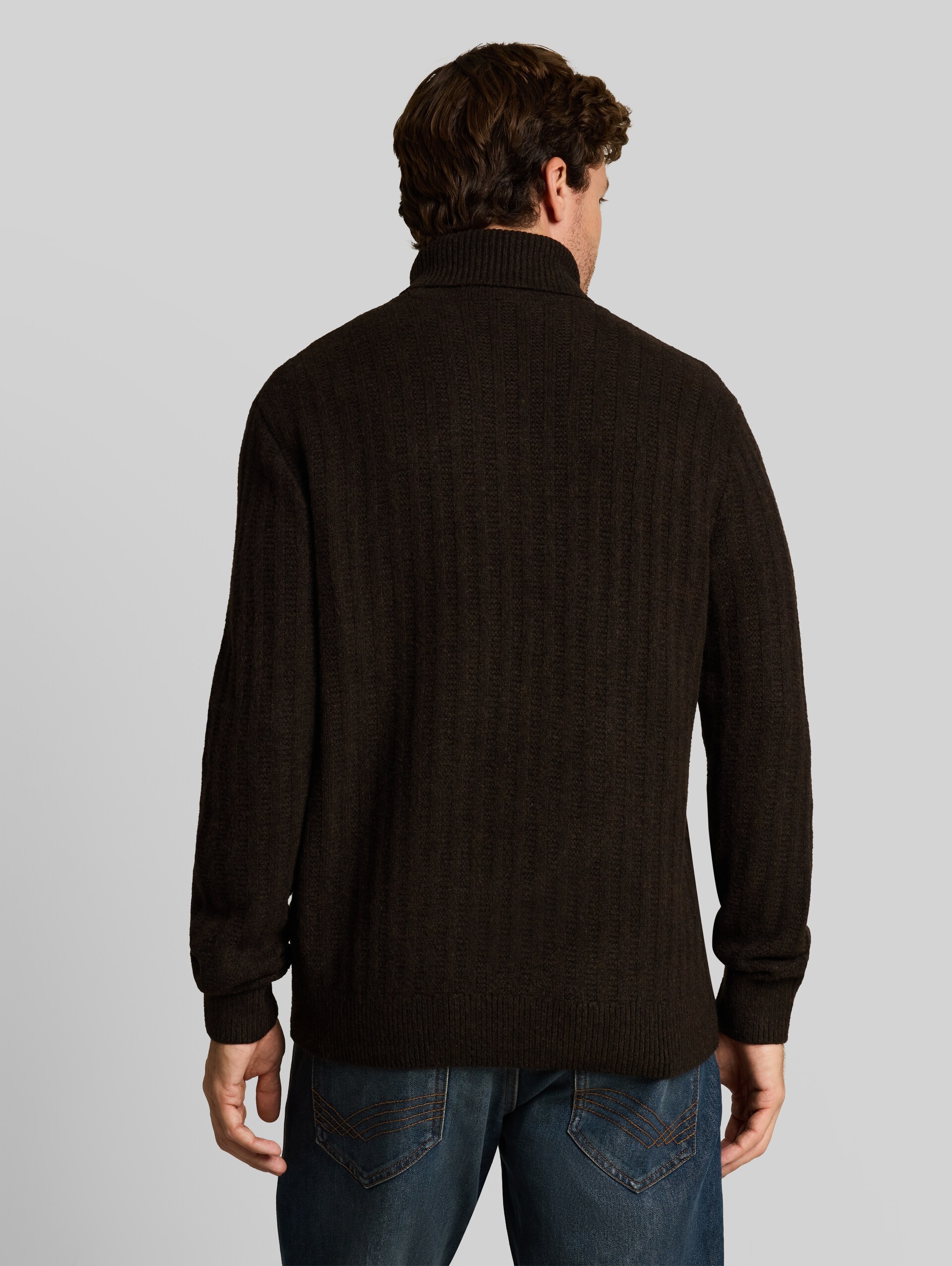 Rollkragenpullover mit Wollanteil - dark chocolate brown melange