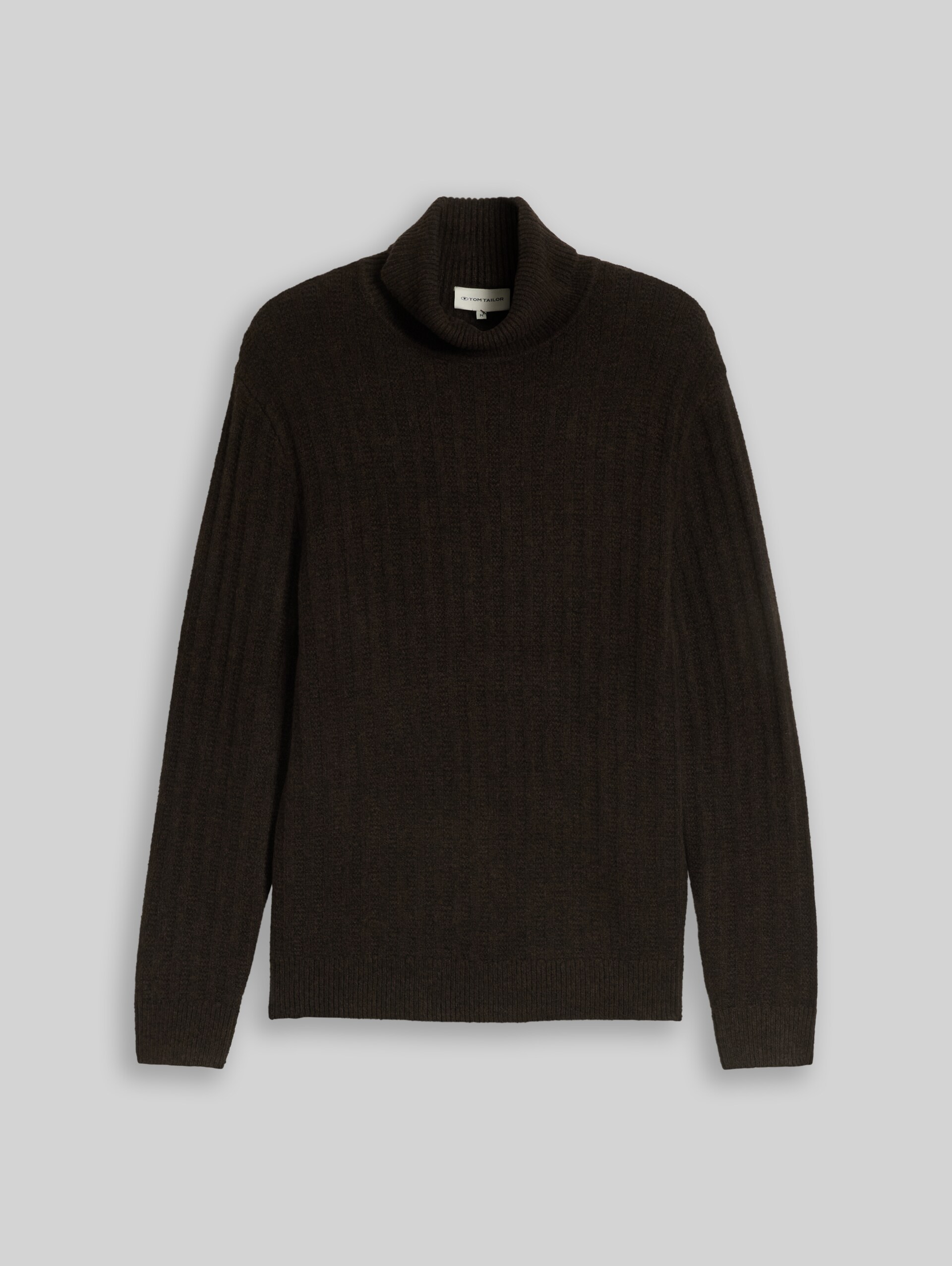 Rollkragenpullover mit Wollanteil - dark chocolate brown melange