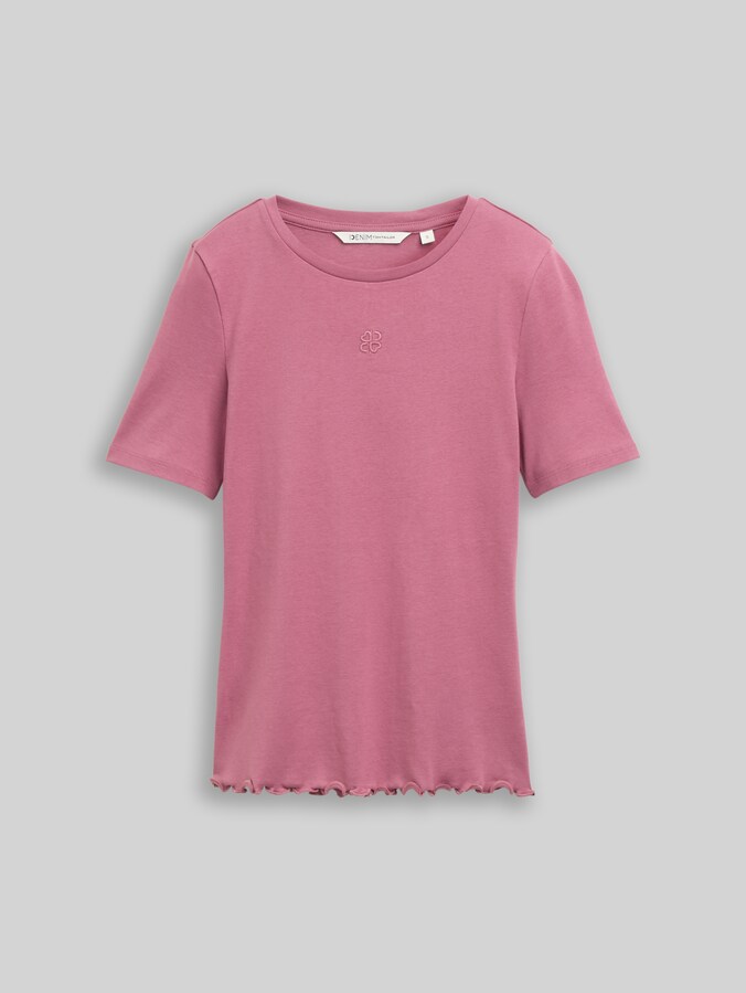 Slim-fit T-shirt with embroidery by Denim Female, dusty berry