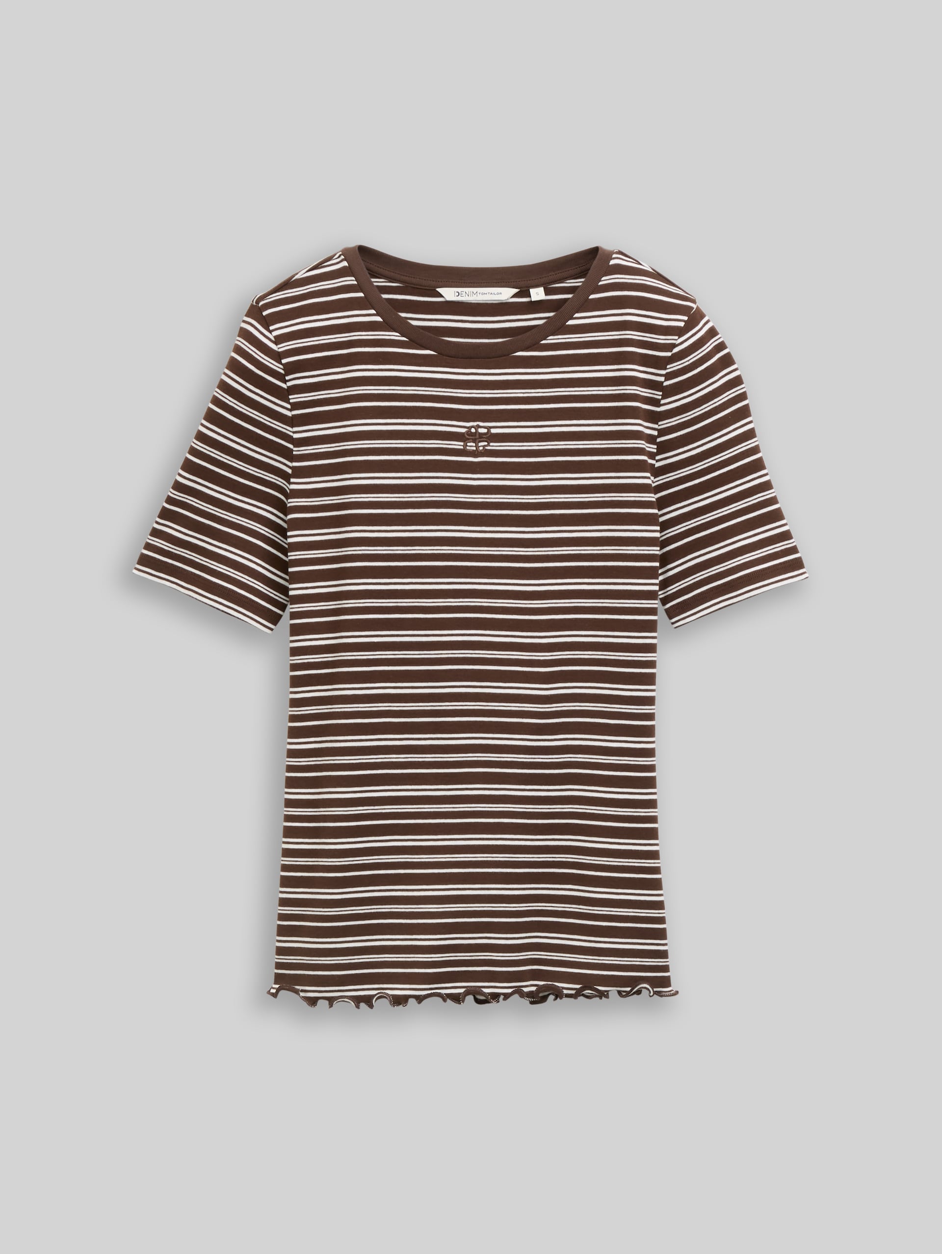 Slim Fit T-Shirt mit Stickerei - brown white irregular stripe - Vorder-Produkt-Ansicht