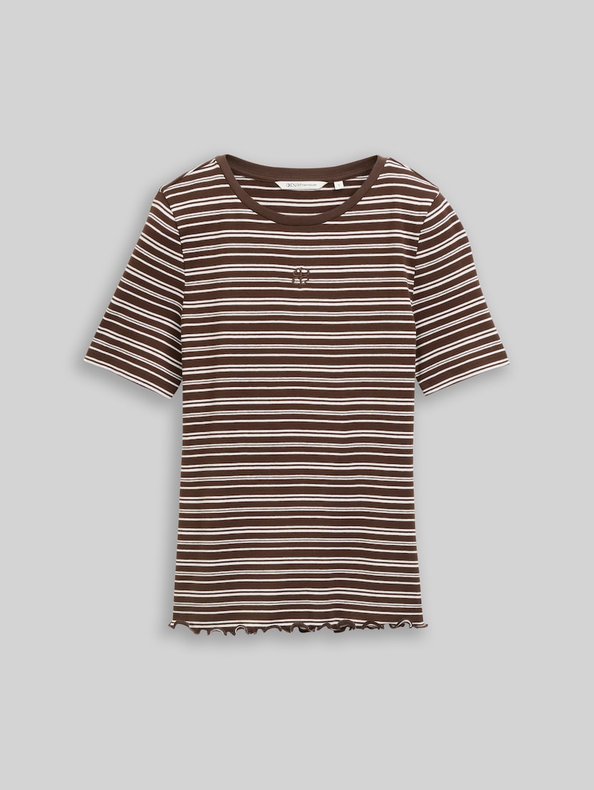 Slim Fit T-Shirt mit Stickerei von Denim Female, brown white irregular stripe