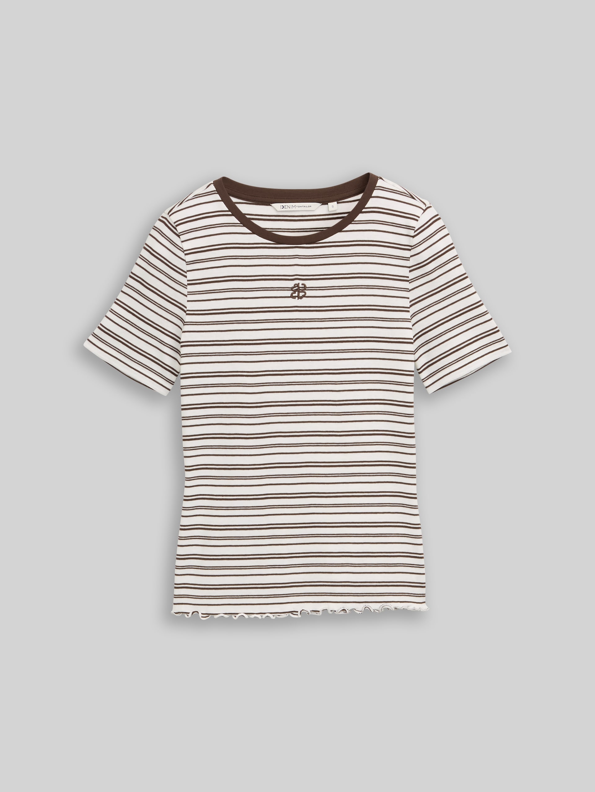 Slim Fit T-Shirt mit Stickerei - white brown irregular stripe - Vorder-Produkt-Ansicht