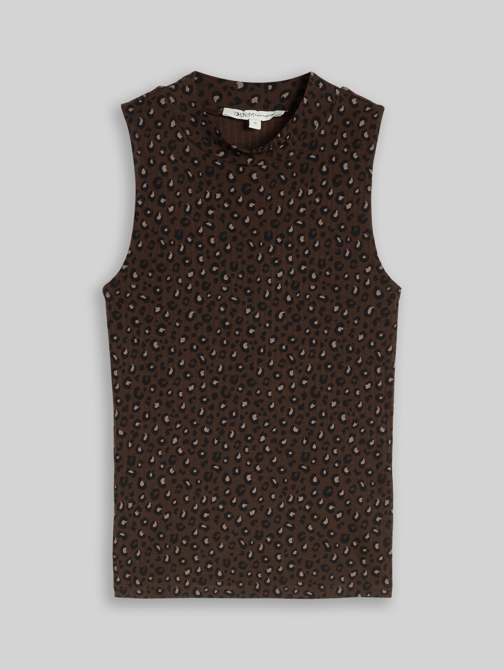 Slim fit top met opstaande kraag - brown black leo print - Product vooraanzicht