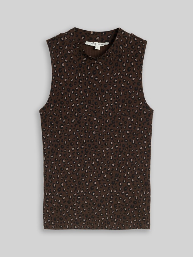 Slim fit top met opstaande kraag door Denim Female, brown black leo print
